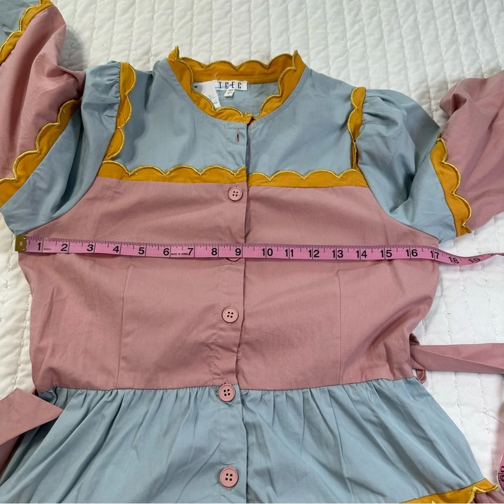 TCEC  Pastel Long Sleeves Ruffle Colorful Mini Dress with Yellow Accents - Picture 6 of 16